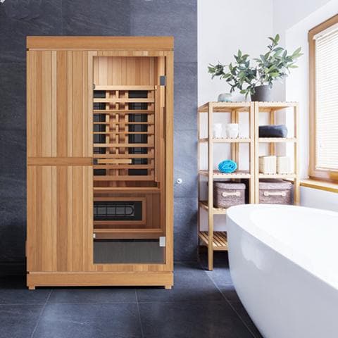 Finnmark FD-4 Trinity Infrared & Steam Sauna Combo 2-Person Home Sauna with Infrared & Traditional Heater 48"W x 48"D x 78"H-Sweat Serenity