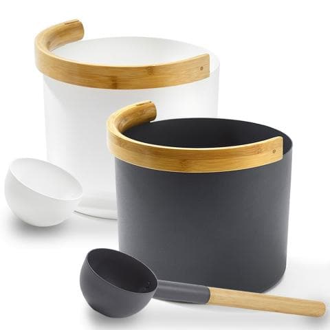 KOLO Sauna Set 2 Sauna Bucket with curved handle and Ladle Bamboo/Aluminum 1Gal-Sweat Serenity
