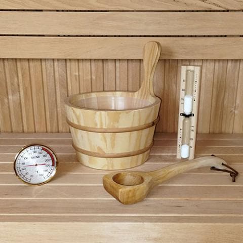 SaunaLife Bucket and Ladle Package 1 Bucket Ladle Timer and Thermometer - Sauna Accessory Package-Sweat Serenity