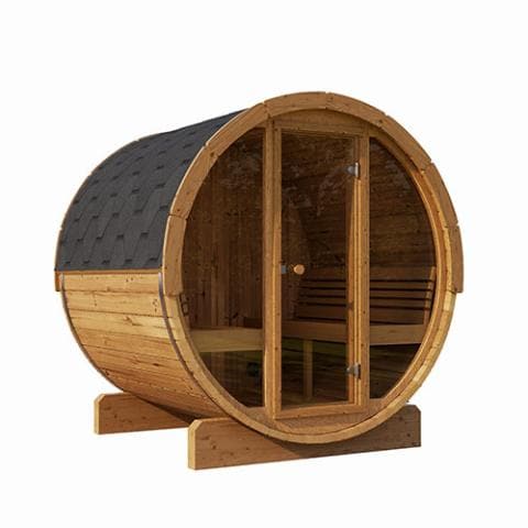 SaunaLife Model E8G Sauna Barrel Glass Front | ERGO Series Sauna Barrel 87"D x 81"H, 6-Person, Glass Front-Sweat Serenity