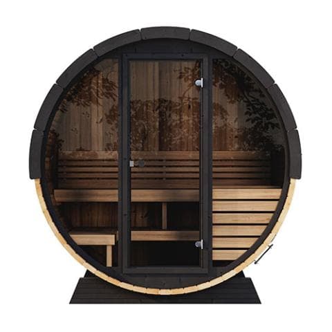 SaunaLife Model EE6G Sauna Barrel | Ergo Elegance Series Sauna Barrel 63" L x 91" D Glass Front, 4-Person-Sweat Serenity