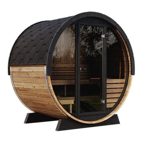 SaunaLife Model EE6G Sauna Barrel | Ergo Elegance Series Sauna Barrel 63" L x 91" D Glass Front, 4-Person-Sweat Serenity