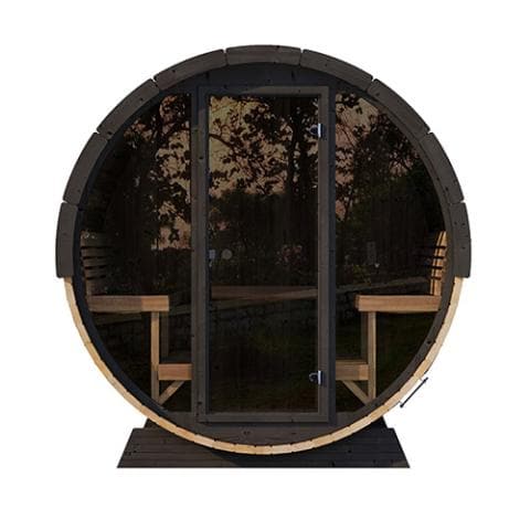 SaunaLife Model EE8G Sauna Barrel | Ergo Elegance Series Sauna Barrel 79"L x 91"D Glass Front 6-Person-Sweat Serenity