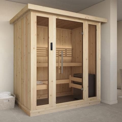 SaunaLife Model X6 Indoor Home Sauna XPERIENCE Series Indoor Sauna DIY Kit w/LED Light System 2 to 3-Person Spruce 67" x 45" x 79"-Sweat Serenity